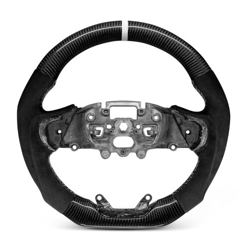 Trimmed Co. Carbon Fiber w/ Alcantara Grip Steering Wheel - White Stitching + Centre Stripe (Next Gen Ranger / Everest)