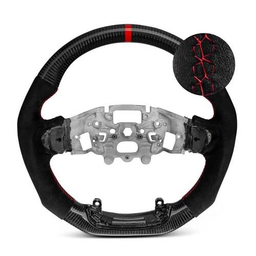 Trimmed Co. Carbon Fiber w/ Alcantara Grip Steering Wheel - Red Stitching + Centre Stripe (Next Gen Ranger Raptor)